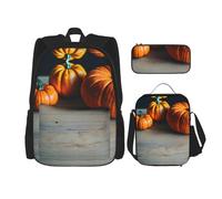 KoNsev 3 mochilas de calabaza de otoño de 16 pulgadas, bolsa de libros y lonchera para niños pequeños de primaria, Black, Talla única, Juego de mochila escolar