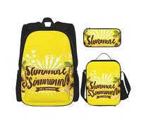 KoNsev 3 mochilas de fondo amarillo con Hello Sunshine de 16 pulgadas, mochila escolar preescolar y lonchera para niños pequeños, Black, Talla única, Juego de mochila escolar