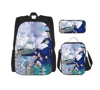 KoNsev 3 mochilas florales de pavo real de 16 pulgadas, bolsa de libros y lonchera para niños pequeños de primaria, Black, Talla única, Juego de mochila escolar