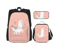 KoNsev Alpacas - 3 mochilas de 16 pulgadas para escuela preescolar y lonchera para niños pequeños, Black, Talla única, Juego de mochila escolar