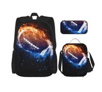 KoNsev American Football - 3 mochilas de 16 pulgadas para escuela preescolar y lonchera para niños pequeños, Black, Talla única, Juego de mochila escolar