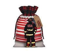 KoNsev Bolsa de regalo con cordón con diseño de bandera de Estados Unidos, diseño de bombero a rayas rojas, suministros de Navidad, decoración de Halloween, 4.7 x 6.9 pulgadas