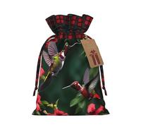 KoNsev Bolsa de regalo con cordón con diseño de colibríes, flores rojas, hibisco, bloque de color, regalo de vacaciones, suministros de fiesta de Navidad, 8.3 x 11.8 pulgadas