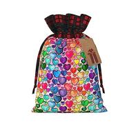KoNsev Bolsa de regalo con cordón con diseño de corazones de arco iris, regalo de vacaciones, suministros de Navidad, decoración de Halloween, 4.7 x 6.9 pulgadas