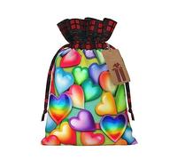 KoNsev Bolsa de regalo con cordón con diseño de corazones de arco iris, regalo de vacaciones, suministros de Navidad, decoración de Halloween, 4.7 x 6.9 pulgadas