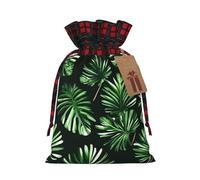 KoNsev Bolsa de regalo con cordón con diseño de hojas verdes de palmera, plantas tropicales, regalo de vacaciones, suministros de fiesta de Navidad de 8.3 x 11.8 pulgadas