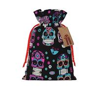 KoNsev Bolsa de regalo con cordón con estampado de calaveras coloridas, regalo de vacaciones, decoraciones de regalos para suministros de fiesta de Navidad
