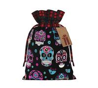 KoNsev Bolsa de regalo con cordón con estampado de calaveras coloridas, suministros de Navidad, decoración de Halloween, 4.7 x 6.9 pulgadas