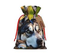 KoNsev Bolsa de regalo con cordón con patrón de perro husky, regalo de vacaciones, decoración para suministros de fiesta de Navidad y Halloween, 8.3 x 11.8 pulgadas