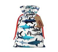 KoNsev Bolsa de regalo con cordón con patrón de tiburones, regalo de vacaciones, decoración para suministros de fiesta de Navidad y Halloween, 8.3 x 11.8 pulgadas