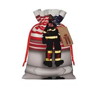 KoNsev Bolsa de regalo con cordón de bandera de Estados Unidos, diseño de bombero a rayas rojas, regalo de vacaciones, decoración para suministros de fiesta de Navidad y Halloween, 8.3 x 11.8 pulgadas