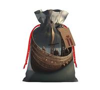 KoNsev Bolsa de regalo con cordón de barco pirata nórdico, regalo de vacaciones, decoración para suministros de fiesta de Navidad y Halloween, 8.3 x 11.8 pulgadas