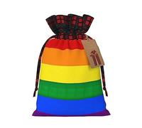 KoNsev Bolsa de regalo con cordón de bloque de color con bandera de arco iris, regalo de vacaciones, suministros de Navidad, decoración de Halloween, 4.7 x 6.9 pulgadas
