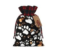 KoNsev Bolsa de regalo con cordón de bloque de color con estampado de huellas de perro, regalo de vacaciones, suministros de Navidad, decoración de Halloween, 4.7 x 6.9 pulgadas