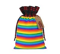 KoNsev Bolsa de regalo con cordón de bloque de color con patrón de arco iris, regalo de vacaciones, suministros de fiesta de Navidad de 8.3 x 11.8 pulgadas