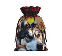KoNsev Bolsa de regalo con cordón de bloque de color con patrón de perro husky, regalo de vacaciones, suministros de Navidad, decoración de Halloween, 4.7 x 6.9 pulgadas