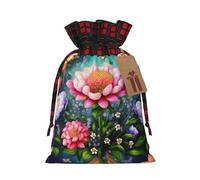 KoNsev Bolsa de regalo con cordón de bloque de color con pintura de diamantes de flores, regalo de vacaciones, suministros de fiesta de Navidad de 8.3 x 11.8 pulgadas