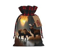 KoNsev Bolsa de regalo con cordón de bloque de color de alce y oso de ciervo, regalo de vacaciones, suministros de fiesta de Navidad de 8.3 x 11.8 pulgadas