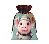 KoNsev Bolsa de regalo con cordón de bloque de color de cerdo, regalo de vacaciones, suministros de fiesta de Navidad de 8.3 x 11.8 pulgadas