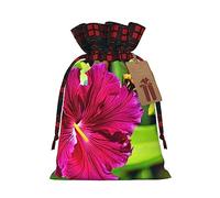 KoNsev Bolsa de regalo con cordón de bloque de color de flor de hibisco, regalo de vacaciones, suministros de fiesta de Navidad de 8.3 x 11.8 pulgadas
