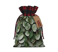 KoNsev Bolsa de regalo con cordón de bloque de color de hojas de eucalipto, suministros de Navidad, decoración de Halloween, 4.7 x 6.9 pulgadas