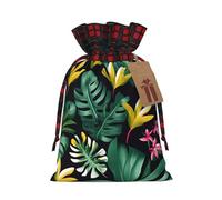 KoNsev Bolsa de regalo con cordón de bloque de color de hojas tropicales hawaianas, suministros de fiesta de Navidad, 8.3 x 11.8 pulgadas