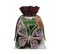 KoNsev Bolsa de regalo con cordón de bloque de color mariposa de diamantes de imitación, regalo de vacaciones, suministros de fiesta de Navidad de 8.3 x 11.8 pulgadas