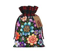 KoNsev Bolsa de regalo con cordón de bloque de color, pinturas de diamantes de flores, regalo de vacaciones, suministros de fiesta de Navidad de 8.3 x 11.8 pulgadas