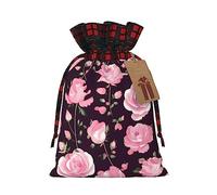 KoNsev Bolsa de regalo con cordón de bloque de color rosa con flores florales, suministros de Navidad, decoración de Halloween, 4.7 x 6.9 pulgadas
