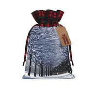 KoNsev Bolsa de regalo con cordón de bloque de color Snow Falling In The Park, regalo de vacaciones, suministros de Navidad, decoración de Halloween, 4.7 x 6.9 pulgadas