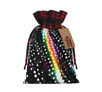 KoNsev Bolsa de regalo con cordón de color blanco y negro con diseño de lunares y arcoíris con purpurina, regalo de vacaciones, suministros de fiesta de Navidad de 8.3 x 11.8 pulgadas
