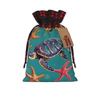 KoNsev Bolsa de regalo con cordón de color con patrón de tortuga marina, diseño de estrella de mar, regalo de vacaciones, suministros de fiesta de Navidad de 8.3 x 11.8 pulgadas