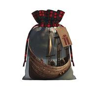 KoNsev Bolsa de regalo con cordón de color de barco pirata nórdico, regalo de vacaciones, suministros de fiesta de Navidad 8.3 x 11.8 pulgadas