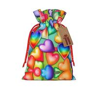 KoNsev Bolsa de regalo con cordón de corazones arcoíris, regalo de vacaciones, decoración para Navidad y Halloween, suministros de fiesta de 4.7 x 6.9 pulgadas