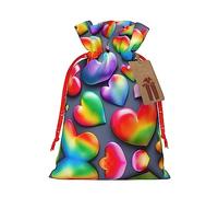 KoNsev Bolsa de regalo con cordón de corazones de colores arcoíris, regalo de vacaciones, decoración para suministros de fiesta de Navidad y Halloween, 8.3 x 11.8 pulgadas