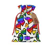 KoNsev Bolsa de regalo con cordón de corazones de orgullo gay de colores arcoíris, regalo de vacaciones, decoración para suministros de fiesta de Navidad y Halloween, 8.3 x 11.8 pulgadas