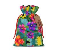 KoNsev Bolsa de regalo con cordón de flores coloridas hawaianas, regalo de vacaciones, decoración para suministros de fiesta de Navidad y Halloween, 8.3 x 11.8 pulgadas