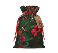 KoNsev Bolsa de regalo con cordón de hibisco de flores rojas de colibríes, regalo de vacaciones, decoración para suministros de fiesta de Navidad y Halloween, 8.3 x 11.8 pulgadas