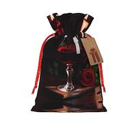 KoNsev Bolsa de regalo con cordón de rosa de vino tinto y vela, regalo de vacaciones, decoraciones de regalos para suministros de fiesta de Navidad