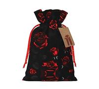 KoNsev Bolsa de regalo con cordón de rosas rojas y negras, regalo de vacaciones, decoraciones de regalos para suministros de fiesta de Navidad