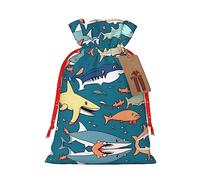 KoNsev Bolsa de regalo con cordón de vela de tiburón, regalo de vacaciones, decoración para Navidad y Halloween, suministros de fiesta de 4.7 x 6.9 pulgadas