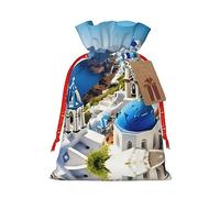 KoNsev Bolsa de regalo con cordón de vista al mar de la isla griega, regalo de vacaciones, decoración para suministros de fiesta de Navidad y Halloween, 8.3 x 11.8 pulgadas