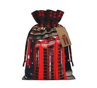 KoNsev Bolsa de regalo con cordón para cabina de teléfono de Londres, bloque de color, regalo de vacaciones, suministros de fiesta de Navidad 8.3 x 11.8 pulgadas
