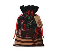 KoNsev Bolsa de regalo con cordón para decoración romántica de rosas rojas y vino, regalo de vacaciones, decoración para Navidad y Halloween, suministros de fiesta de 4.7 x 6.9 pulgadas