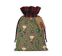 KoNsev Bolsa de regalo con diseño de calavera de toro y cactus lindo con cordón, regalo de vacaciones, suministros de Navidad, decoración de Halloween, 4.7 x 6.9 pulgadas