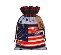 KoNsev Bolsa de regalo con diseño de fuegos artificiales, bandera estadounidense del 4 de julio, bloque de color, cordón ajustable, regalo de vacaciones, suministros de fiesta de Navidad de 8.3 x 11.8
