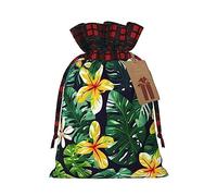 KoNsev Bolsa de regalo hawaiana con diseño de hojas tropicales y flores, bloque de color, bolsa de regalo de vacaciones, suministros de fiesta de Navidad de 8.3 x 11.8 pulgadas