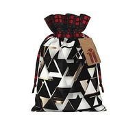 KoNsev Bolsa de regalo moderna con cordón de color negro y blanco y dorado, diseño de triángulo con cordón, suministros de fiesta de Navidad, 8.3 x 11.8 pulgadas