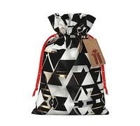 KoNsev Bolsa de regalo moderna con cordón triangular de oro blanco y negro, regalo de vacaciones, decoración para Navidad y Halloween, suministros de fiesta de 4.7 x 6.9 pulgadas