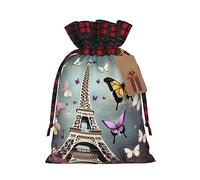 KoNsev Bolsa de regalo romántica de París con diseño de mariposa Eiffel, bloque de color, regalo de vacaciones, suministros de fiesta de Navidad de 8.3 x 11.8 pulgadas